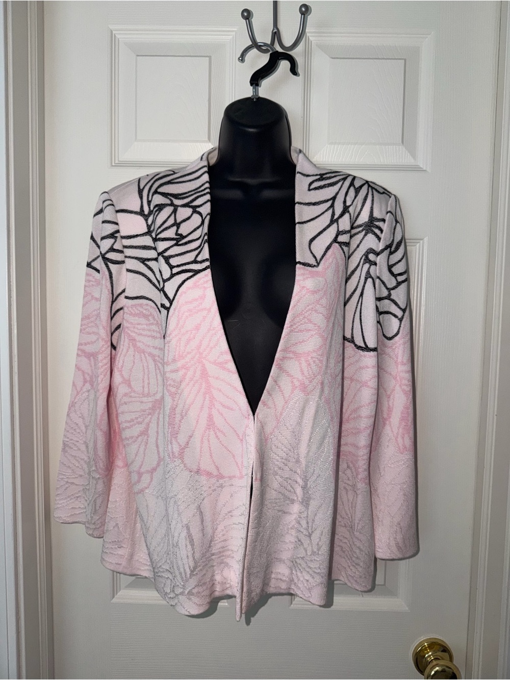MING WANG Pink Floral Leaf Open Front Cardigan